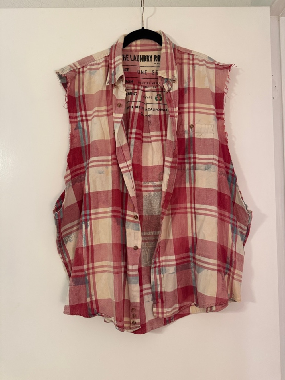 The Laundry Room Flannel One Size Sleeveless Plaid Button-Up Shirt - Red & Cream